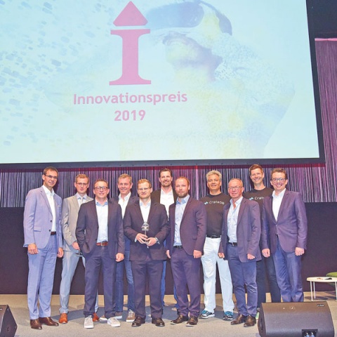 Die Vorarlberger Innovationspreisträger 2019 – flankiert von Landeshauptmann Markus Wallner und Wirtschaftkammer-Präsident Hans Peter Metzler<br><br>Fotos: Werner Micheli, beigestellt
