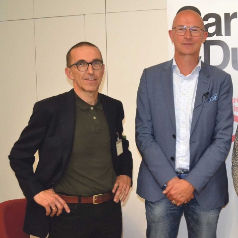 Caritasdirektor Schmolly (l.), Transformationsforscher Luks: „Wir haben nur die Wahl, den Wandel zu erleiden – oder ihn zu gestalten.“<br><br>Fotos: Caritas Vorarlberg, Miro Kuzmanovic