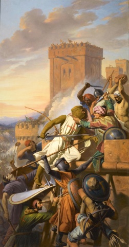 Eroberung der Festung „Maarat“ durch die Kreuzfahrer im Jahr 1098 auf einem Gemälde von Henri Decaisne.