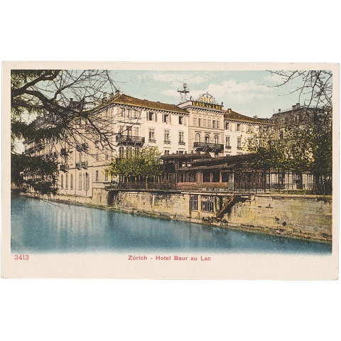 Das Hotel Baur au Lac zwischen 1895 und 1904 – aus der Ansichtskartensammlung der Zentralbibliothek Zürich.