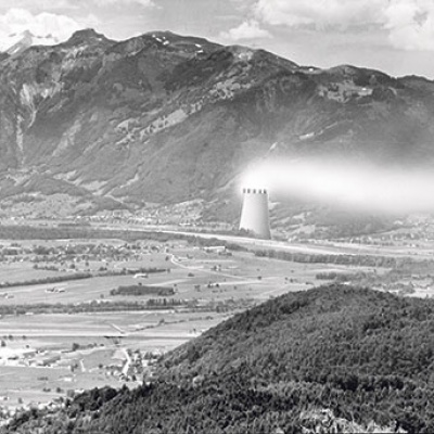 Fotomontage des geplanten Atomkraftwerks im benachbarten Rüthi