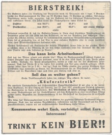 Der Aufruf zum Bierstreik durch den Gewerkschaftsbund im Jahr 1957 macht deutlich, welche Bedeutung dem Bierausschank in den Gaststuben zukam.